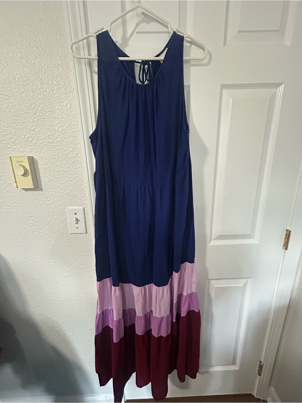 Ava & Viv Navy Sleeveless Tiered Maxi Dress with Pink and Maroon Bands